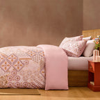 Dusklia - Aurora 100% Cotton Tile Print Duvet Cover & Pillowcase Set - Pink