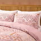 Dusklia - Aurora 100% Cotton Tile Print Duvet Cover & Pillowcase Set - Pink