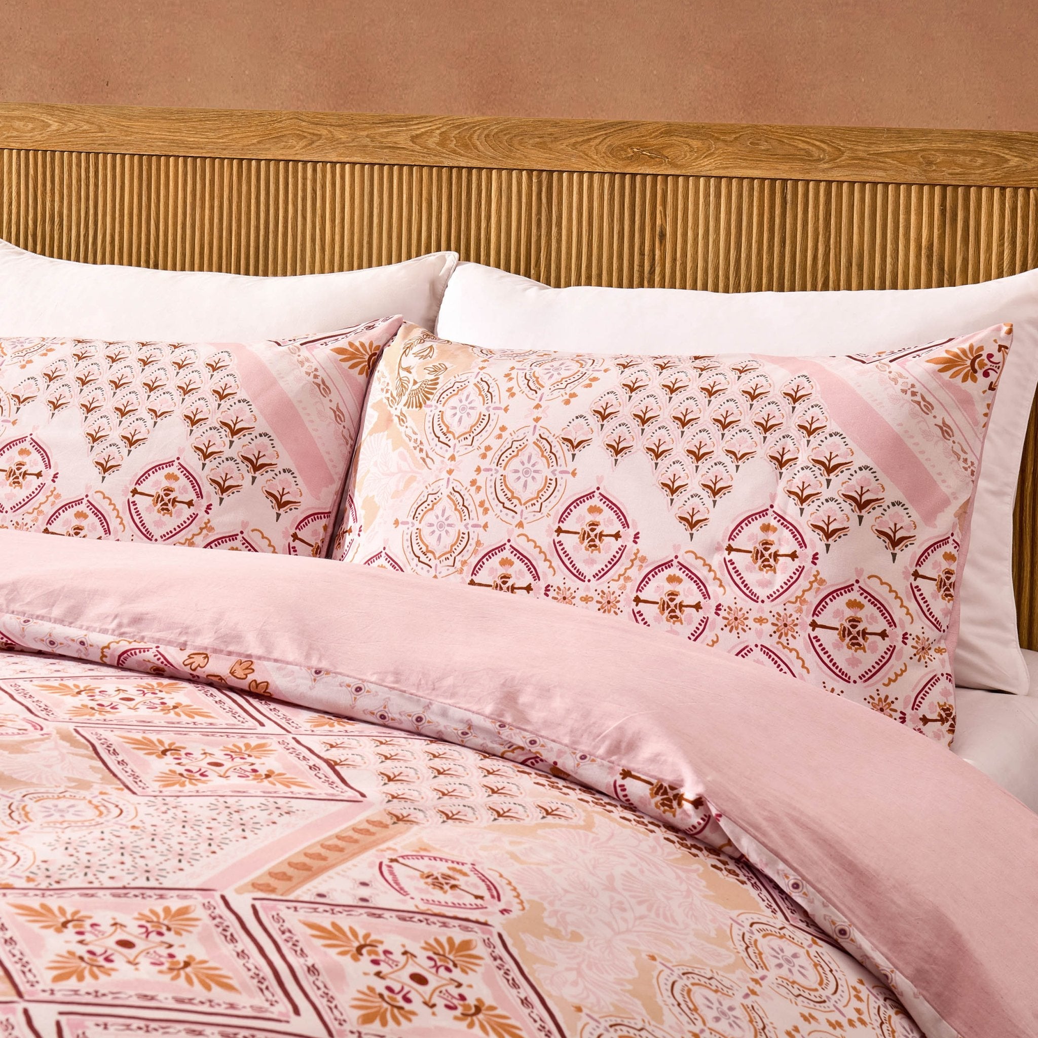 Dusklia - Aurora 100% Cotton Tile Print Duvet Cover & Pillowcase Set - Pink