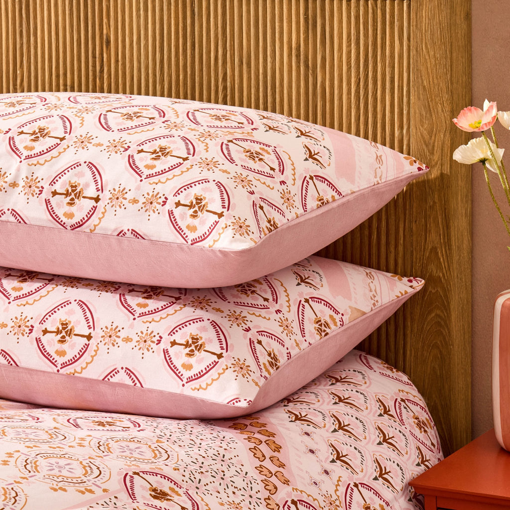 Dusklia - Aurora 100% Cotton Tile Print Duvet Cover & Pillowcase Set - Pink