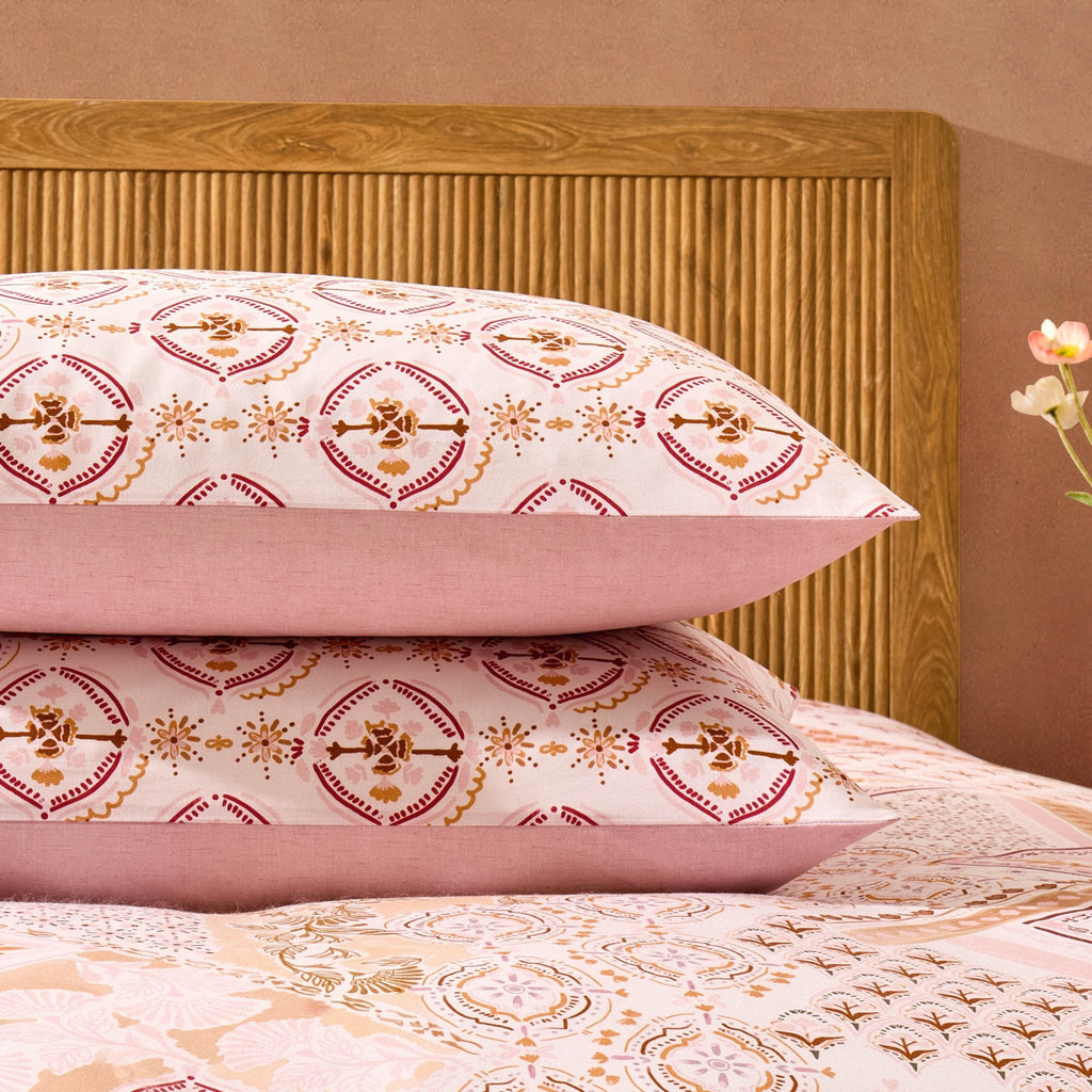 Dusklia - Aurora 100% Cotton Tile Print Duvet Cover & Pillowcase Set - Pink