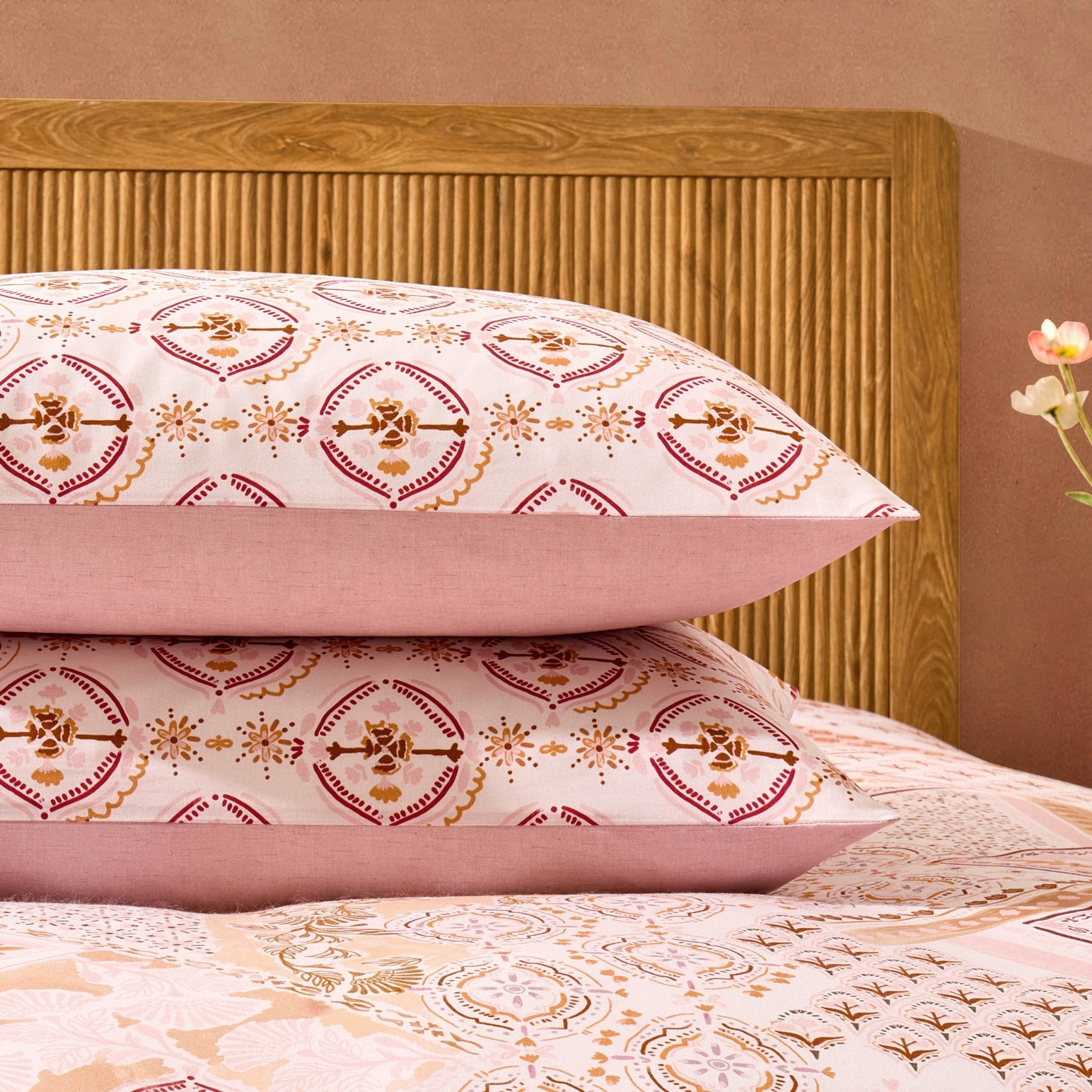 Dusklia - Aurora 100% Cotton Tile Print Duvet Cover & Pillowcase Set - Pink