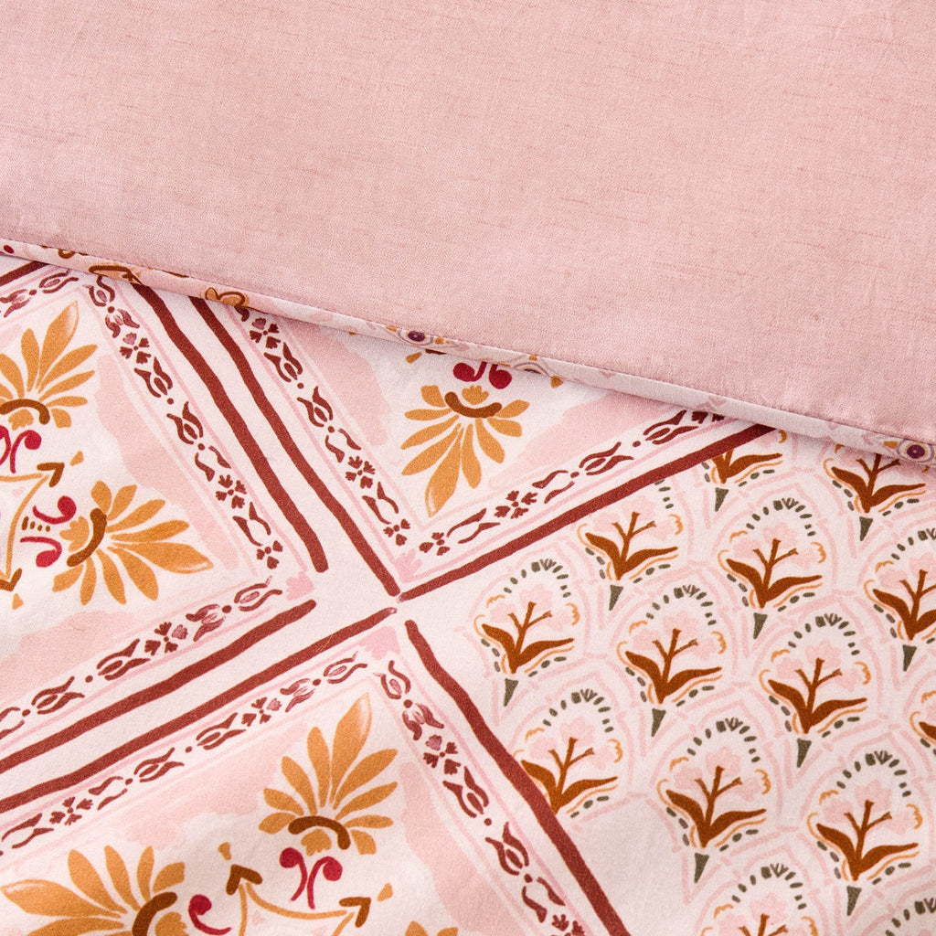 Dusklia - Aurora 100% Cotton Tile Print Duvet Cover & Pillowcase Set - Pink
