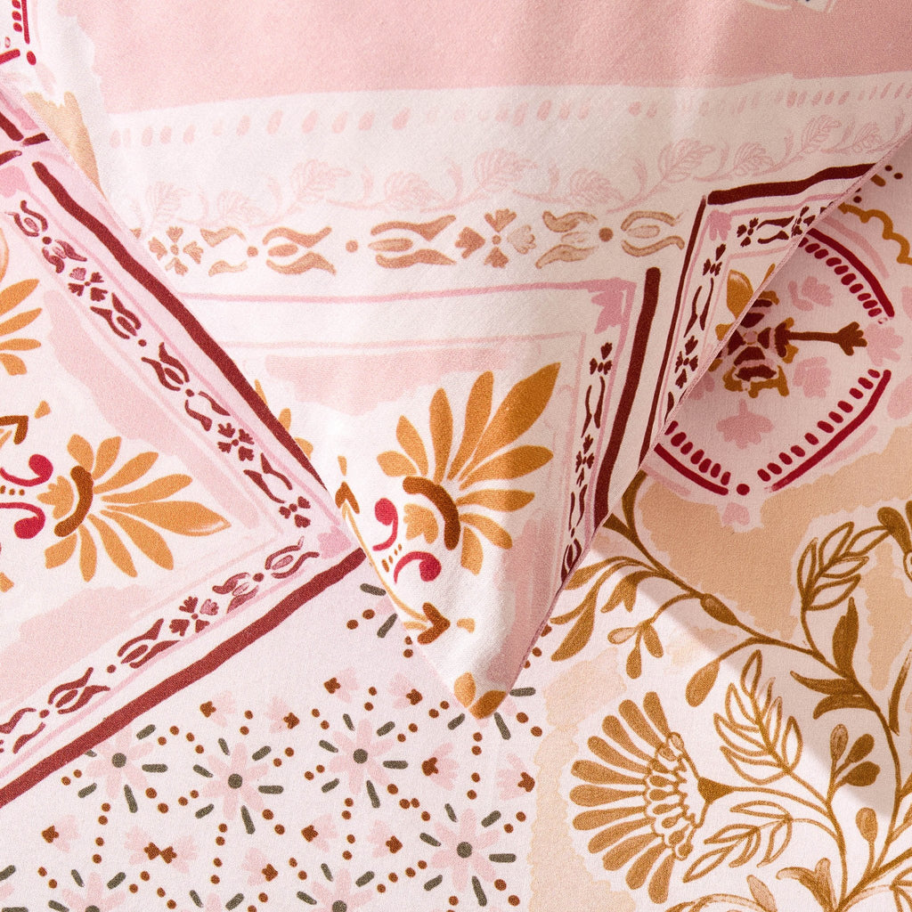 Dusklia - Aurora 100% Cotton Tile Print Duvet Cover & Pillowcase Set - Pink