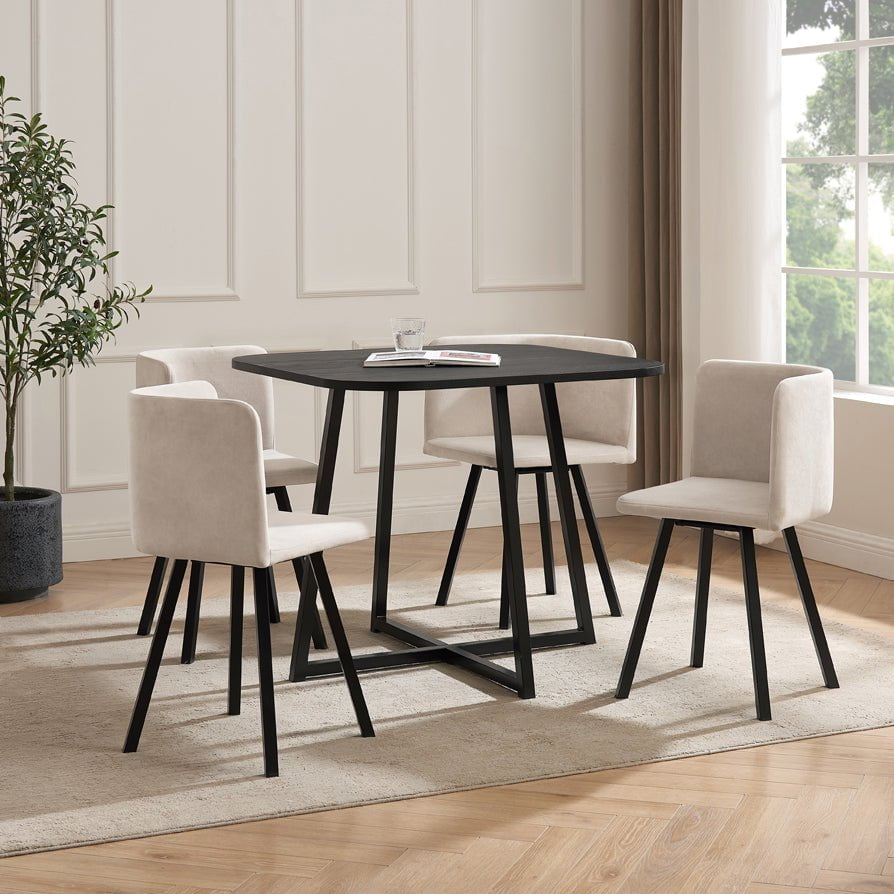 Dusklia - Ava Space Saver 4 Seater Dining Table and Chairs - Black/Stone
