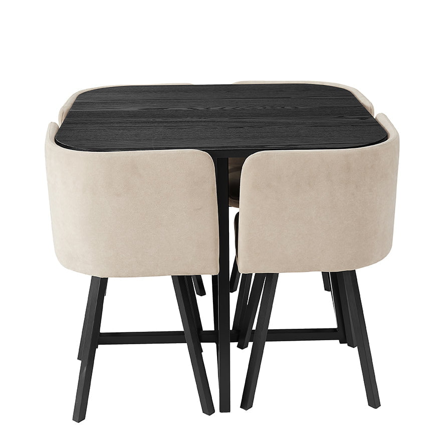 Dusklia - Ava Space Saver 4 Seater Dining Table and Chairs - Black/Stone