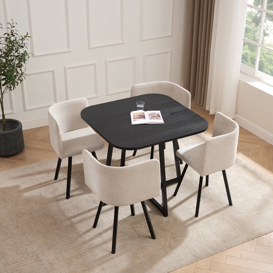 Dusklia - Ava Space Saver 4 Seater Dining Table and Chairs - Black/Stone