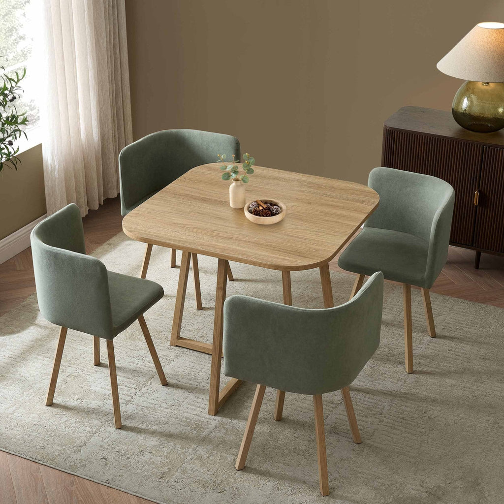 Dusklia - Ava Space Saver 4 Seater Dining Table and Chairs - Light Wood/Green