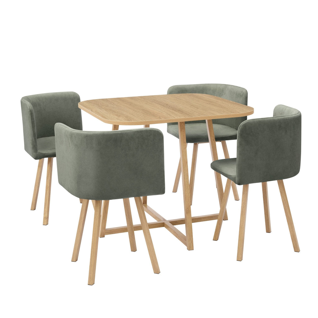 Dusklia - Ava Space Saver 4 Seater Dining Table and Chairs - Light Wood/Green