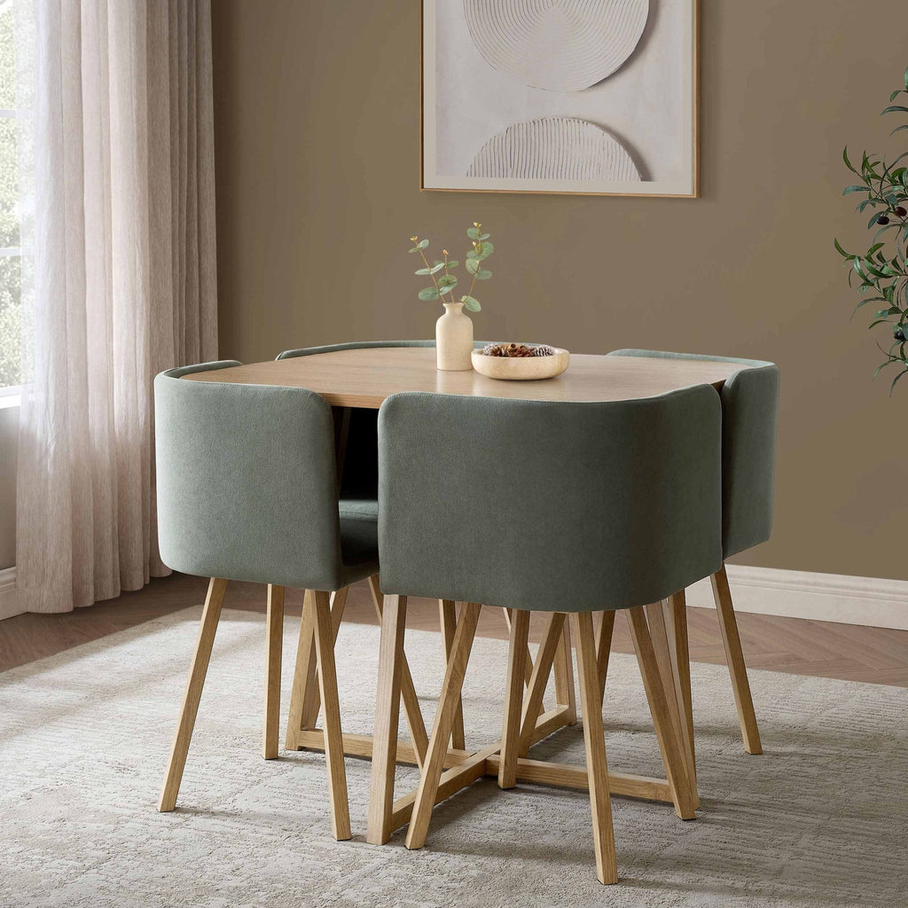 Dusklia - Ava Space Saver 4 Seater Dining Table and Chairs - Light Wood/Green