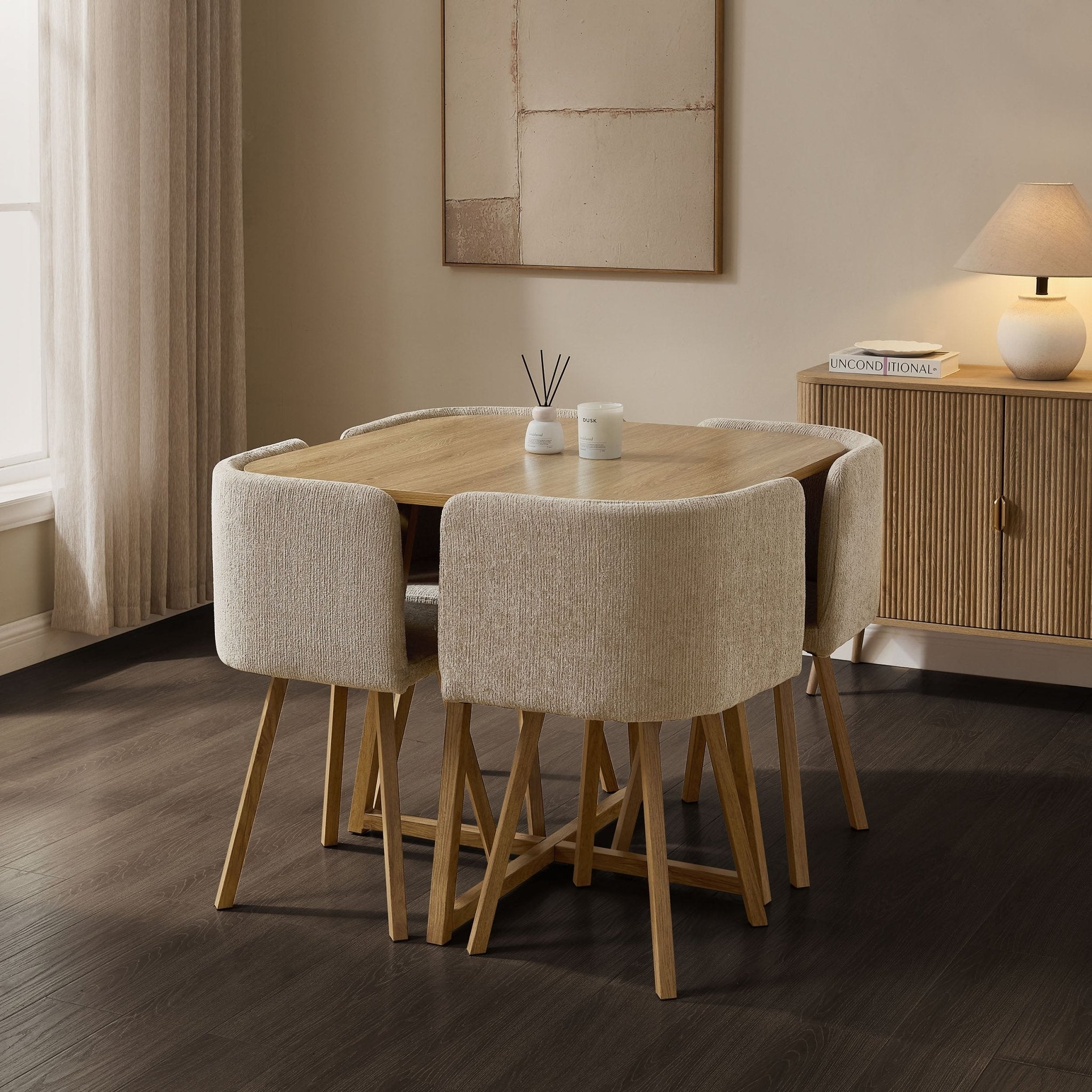 Dusklia - Ava Space Saver 4 Seater Dining Table and Chairs - Mushroom
