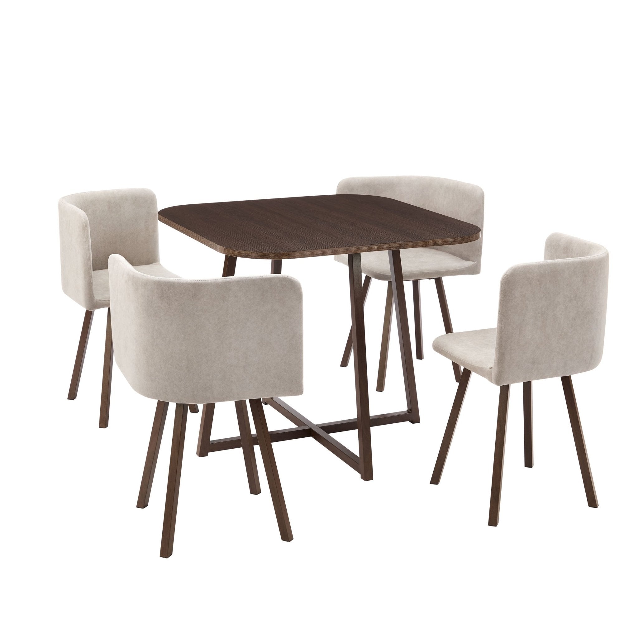 Dusklia - Ava Space Saver 4 Seater Dining Table and Chairs - Walnut/Stone