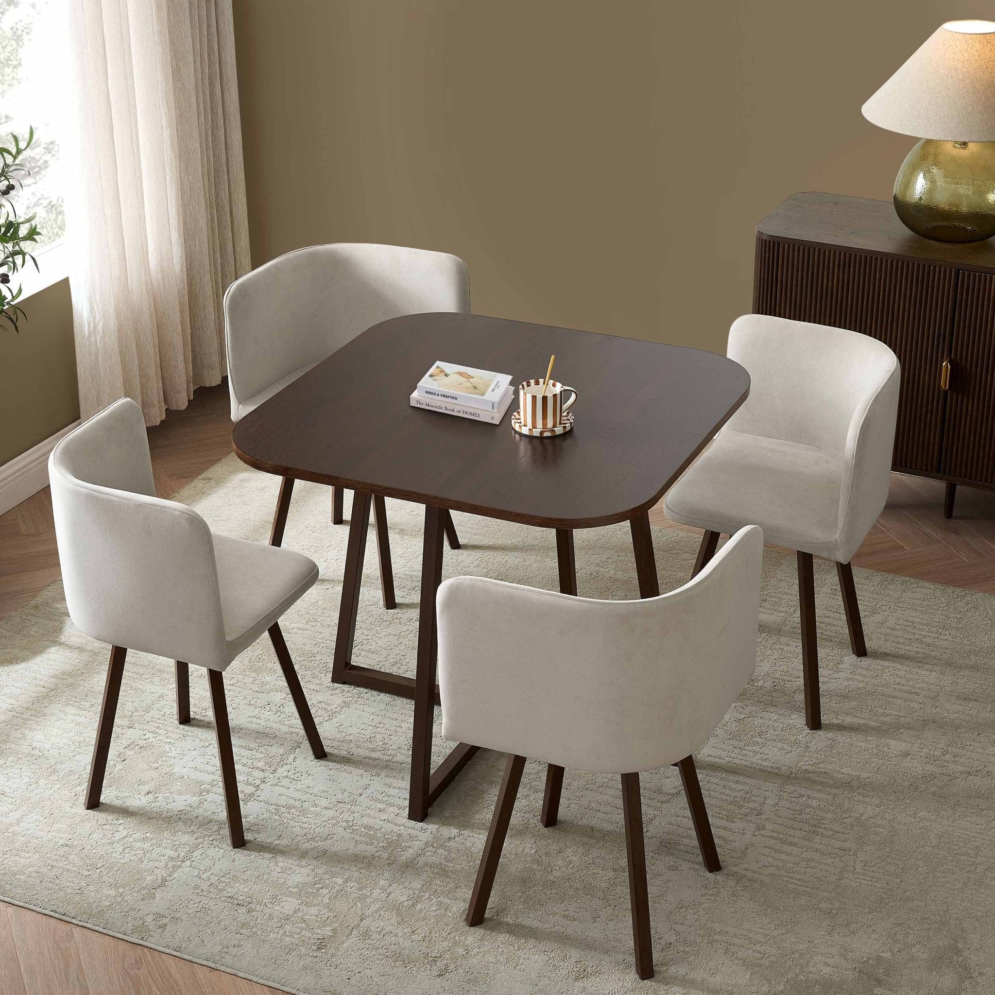 Dusklia - Ava Space Saver 4 Seater Dining Table and Chairs - Walnut/Stone