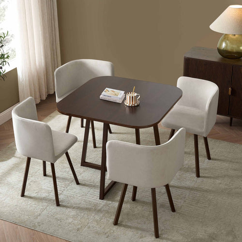 Dusklia - Ava Space Saver 4 Seater Dining Table and Chairs - Walnut/Stone