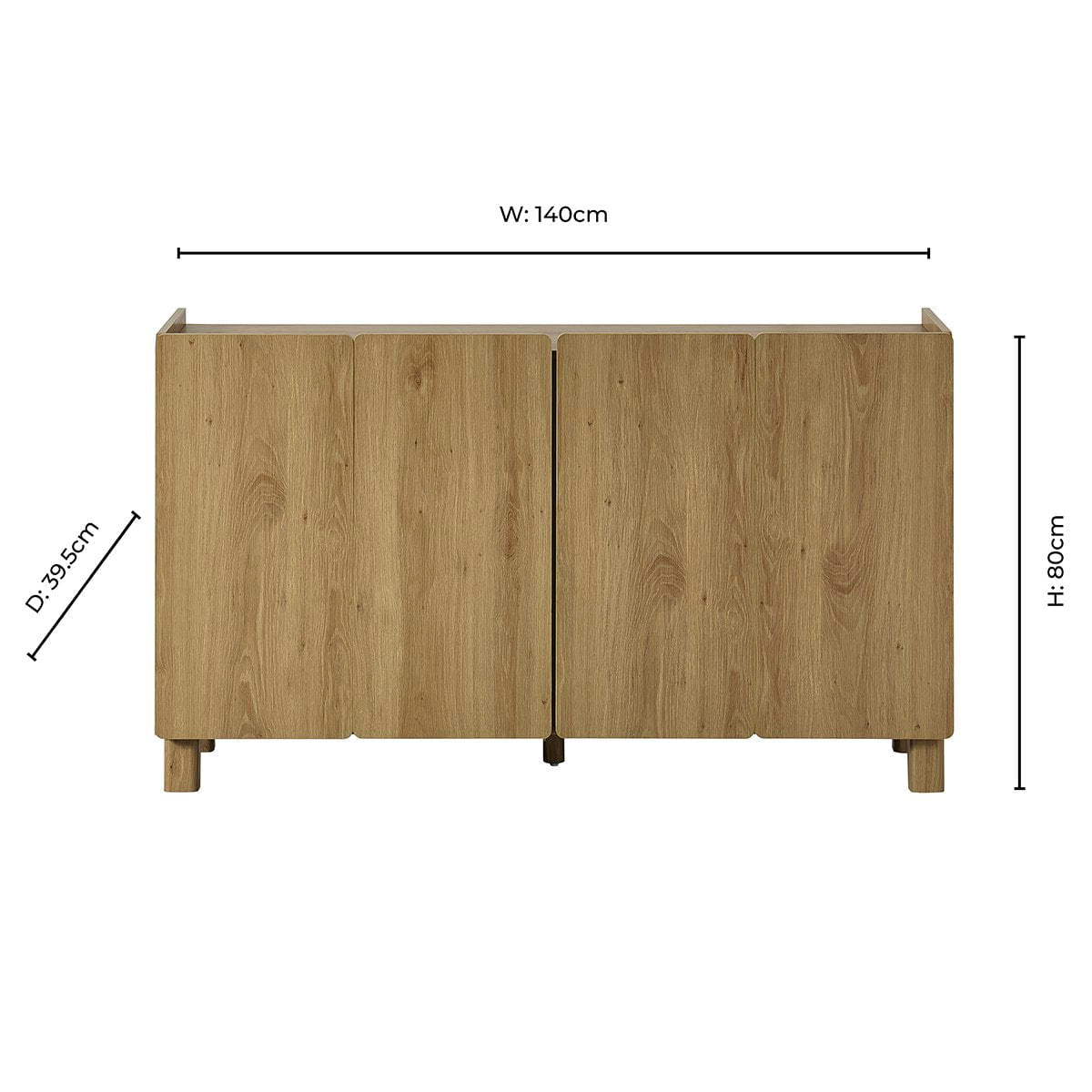 Dusklia - Avalon 4 Door Sideboard - Light Oak Effect