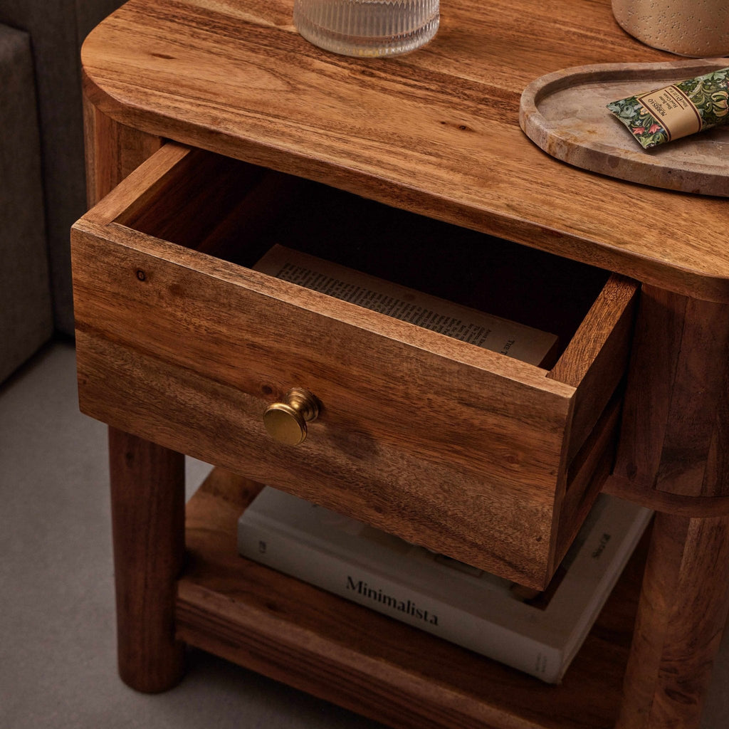 Dusklia - Avery Acacia Wood 1 Drawer Nightstand - Natural
