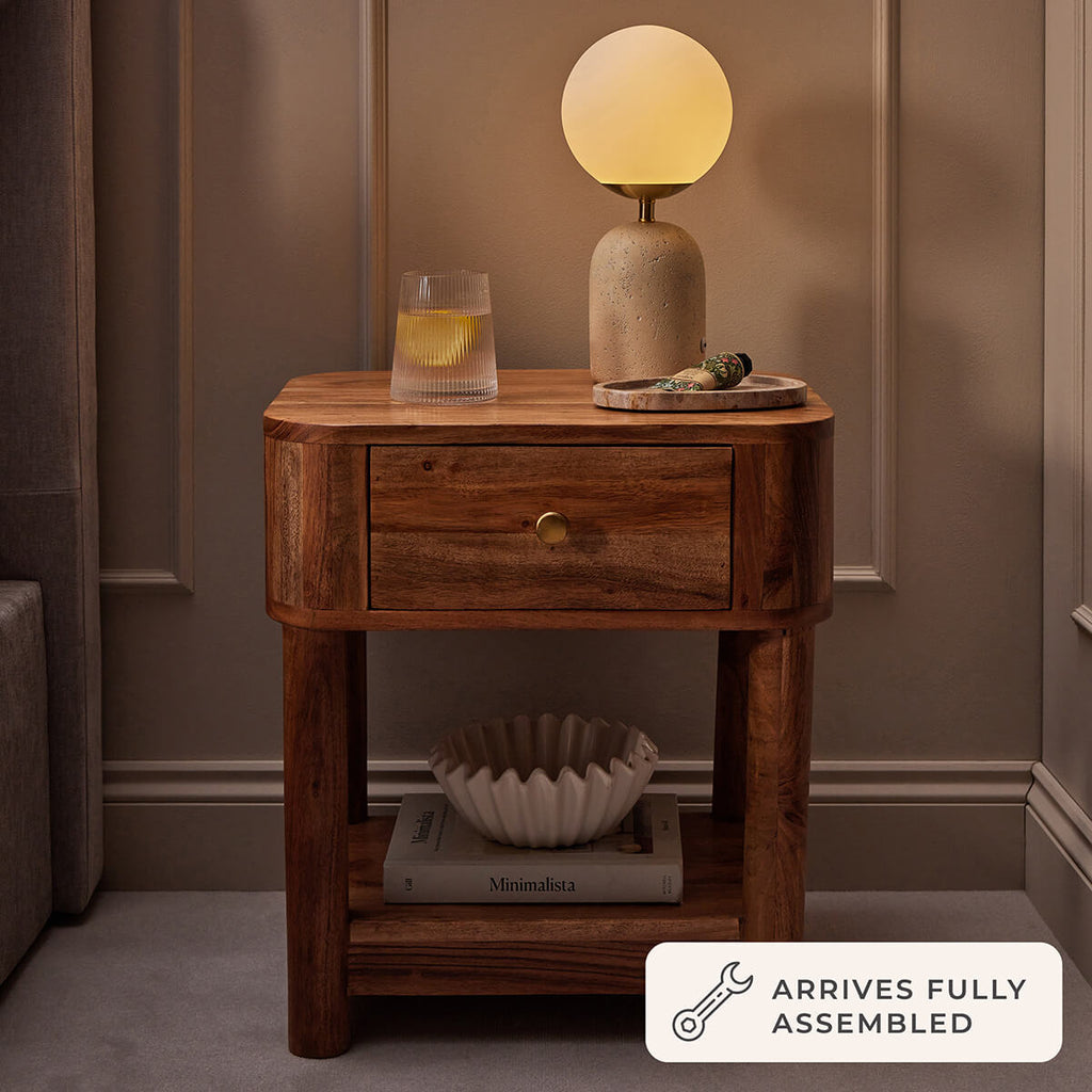 Dusklia - Avery Acacia Wood 1 Drawer Nightstand - Natural