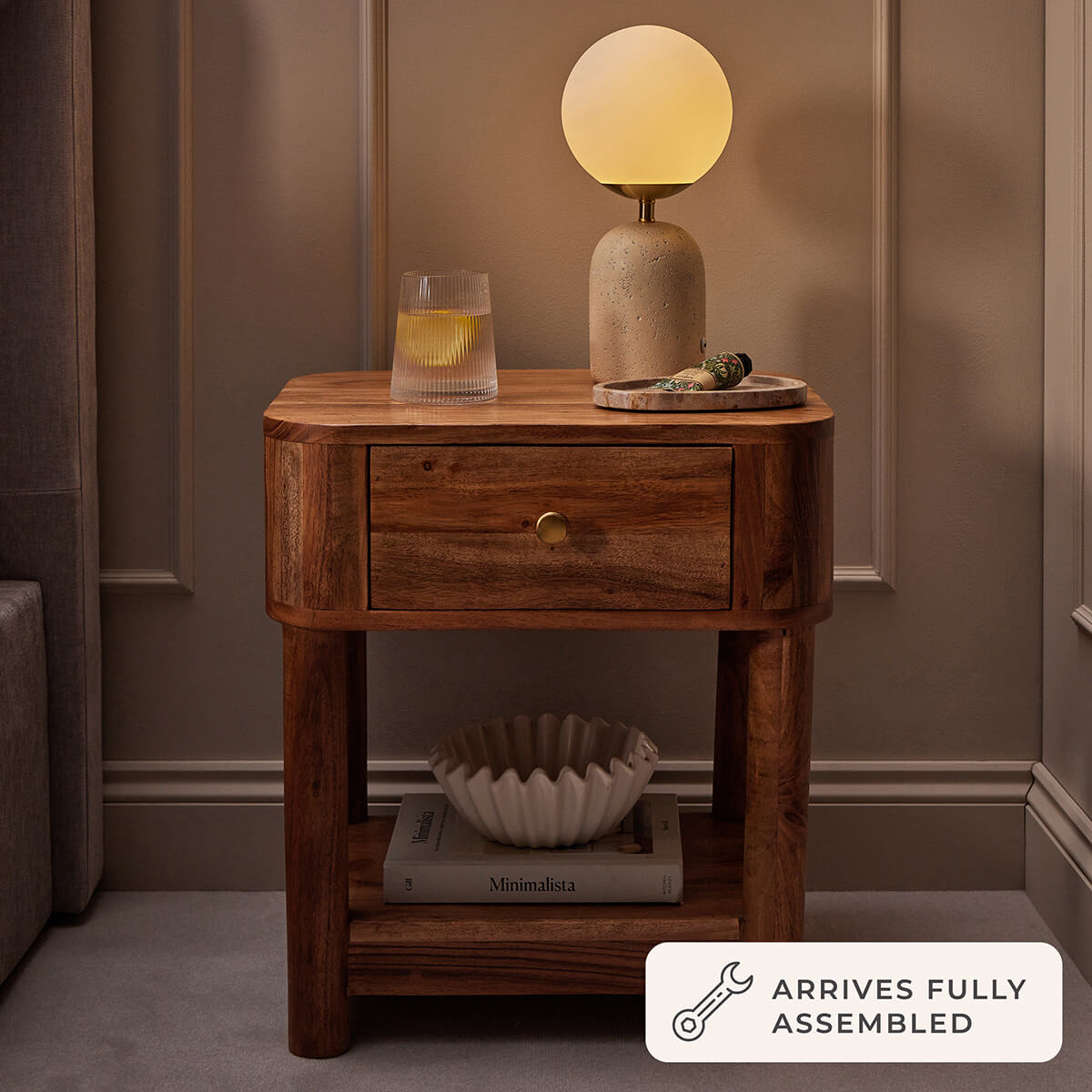 Dusklia - Avery Acacia Wood 1 Drawer Nightstand - Natural