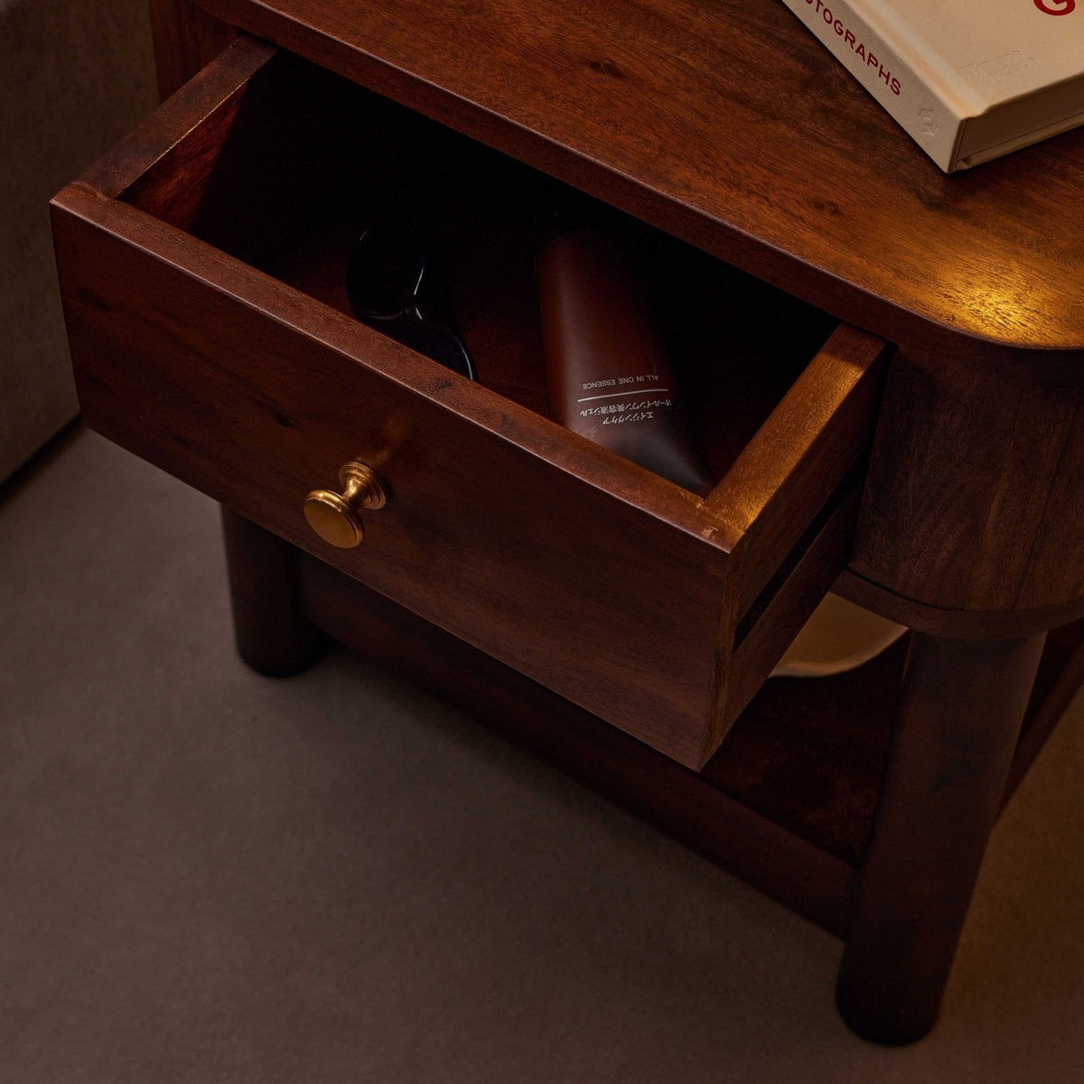 Dusklia - Avery Acacia Wood 1 Drawer Nightstand - Walnut