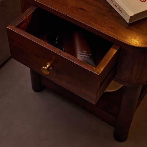Dusklia - Avery Acacia Wood 1 Drawer Nightstand - Walnut