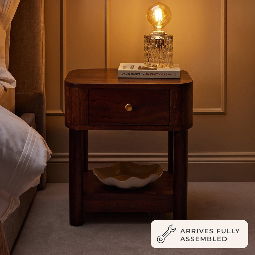 Dusklia - Avery Acacia Wood 1 Drawer Nightstand - Walnut