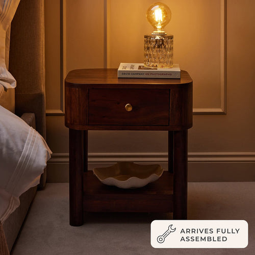 Dusklia - Avery Acacia Wood 1 Drawer Nightstand - Walnut