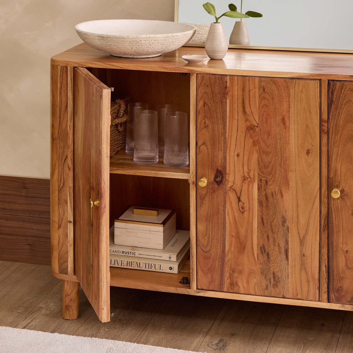 Dusklia - Avery Acacia Wood 3 Door Sideboard - Natural