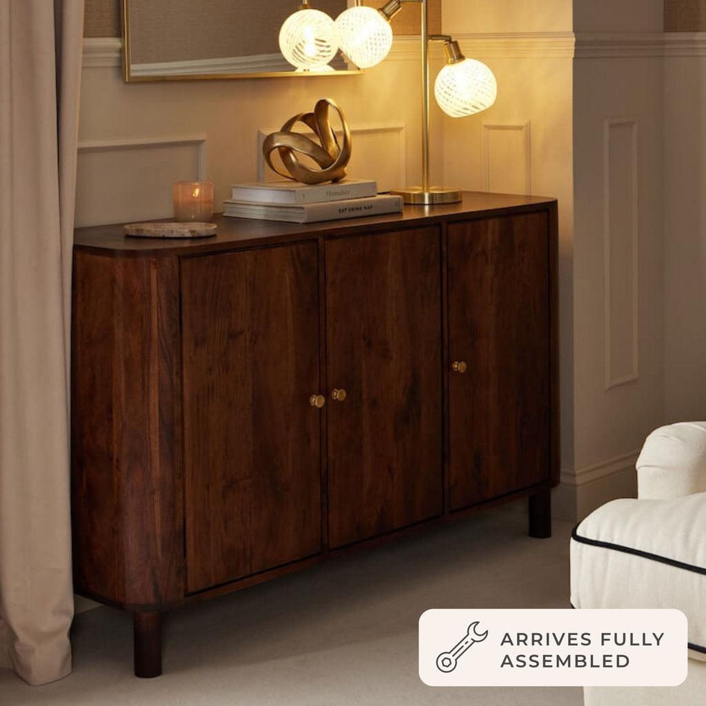 Dusklia - Avery Acacia Wood 3 Door Sideboard - Walnut