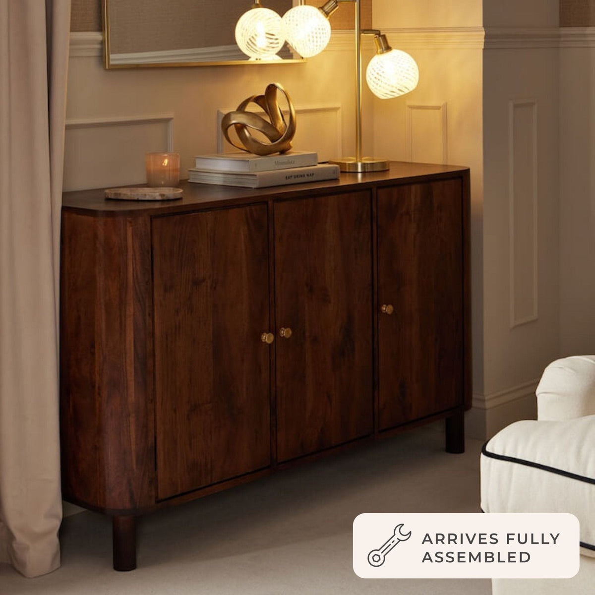 Dusklia - Avery Acacia Wood 3 Door Sideboard - Walnut