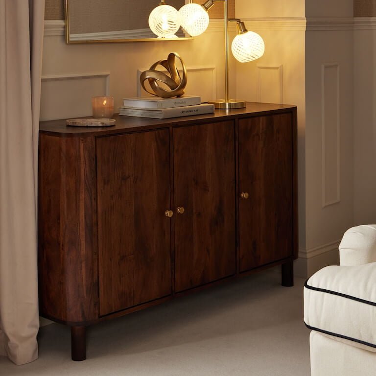 Dusklia - Avery Acacia Wood 3 Door Sideboard - Walnut