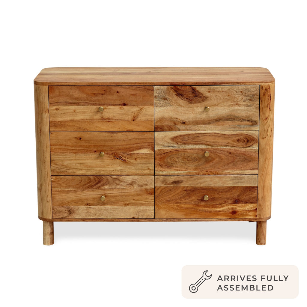Dusklia - Avery Acacia Wood 6 Drawer Chest - Natural