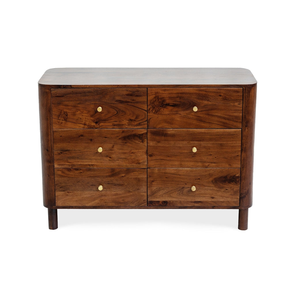 Dusklia - Avery Acacia Wood 6 Drawer Chest - Walnut