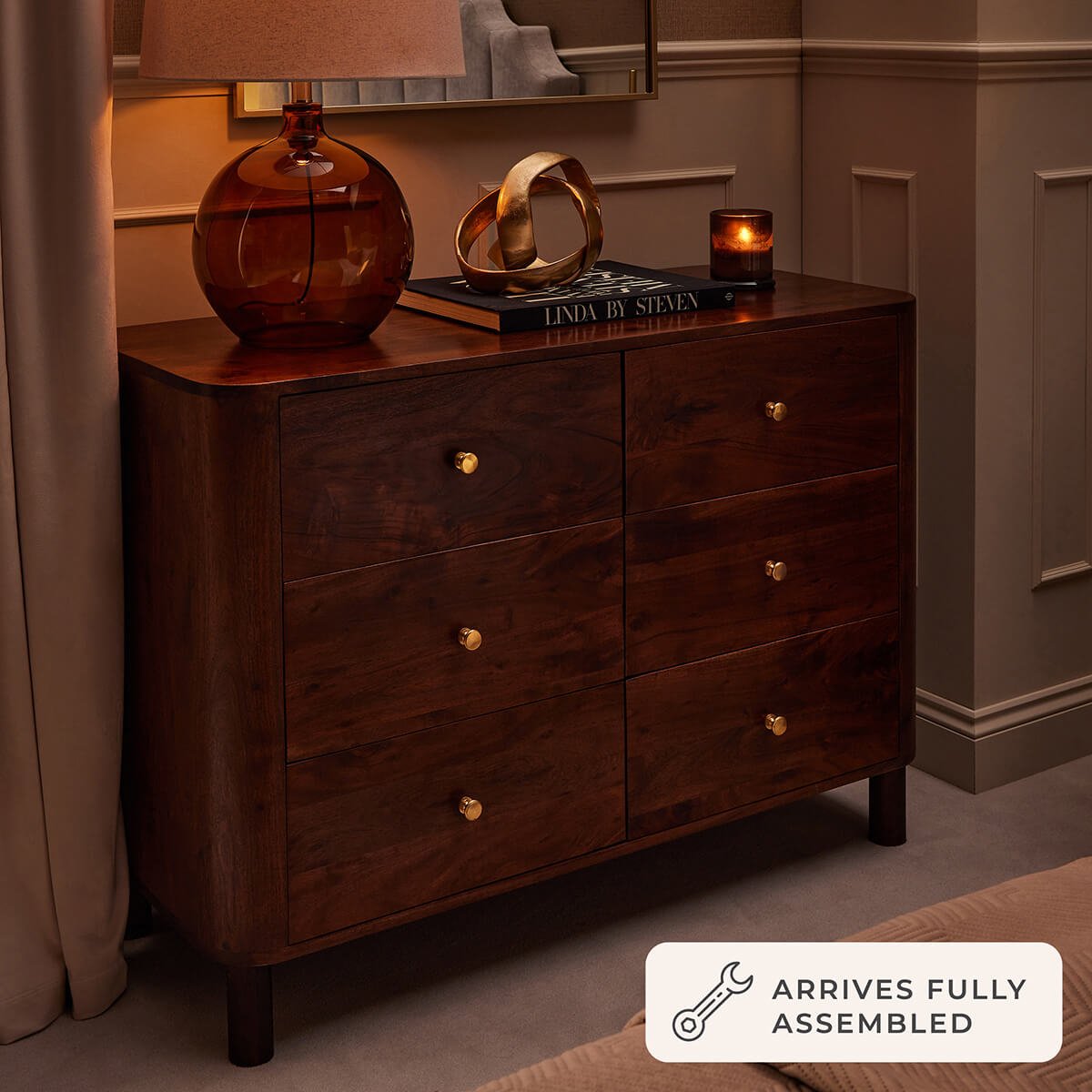 Dusklia - Avery Acacia Wood 6 Drawer Chest - Walnut