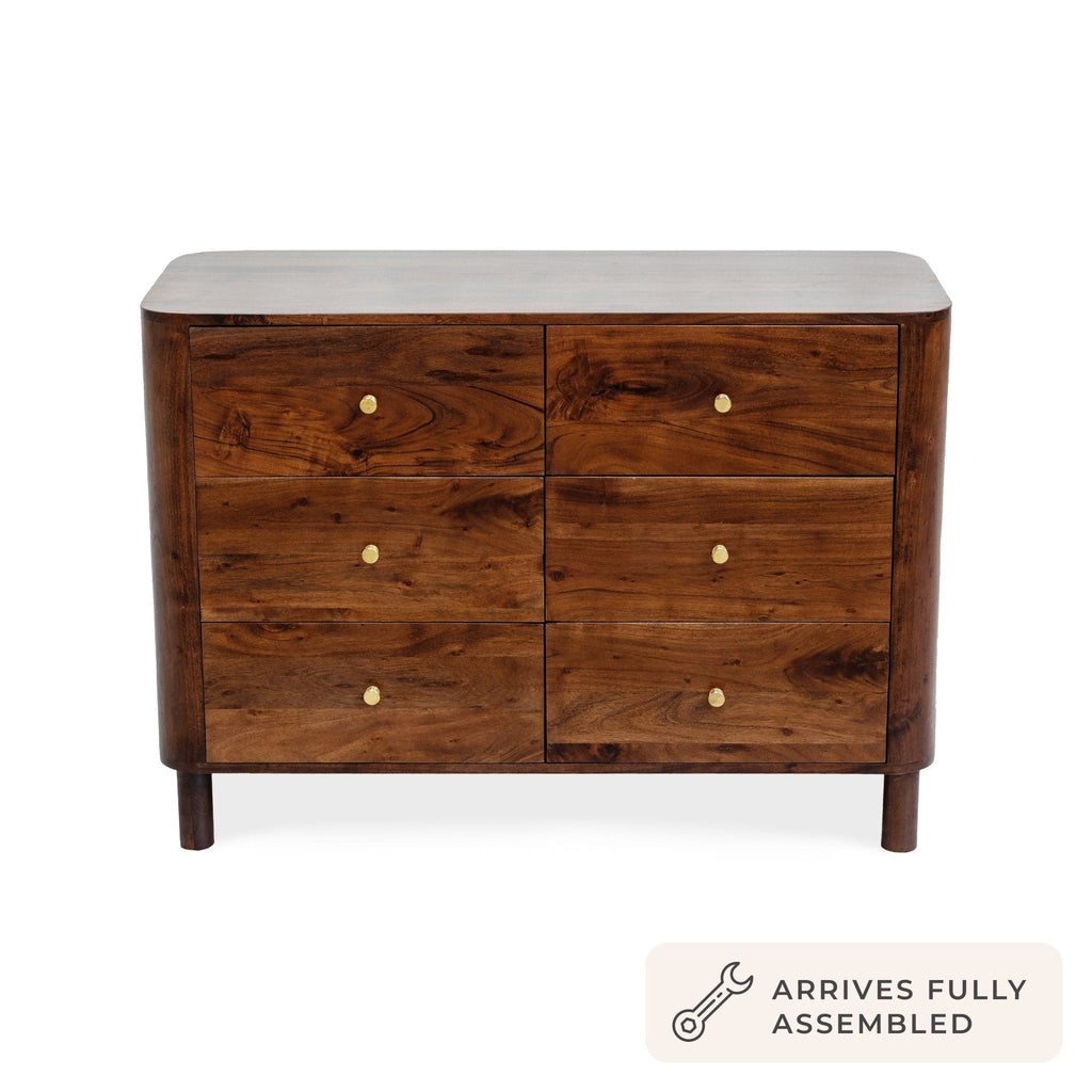 Dusklia - Avery Acacia Wood 6 Drawer Chest - Walnut
