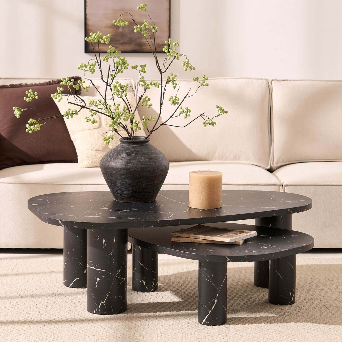 Dusklia - Azra Nesting Coffee Tables - Black Marble Effect