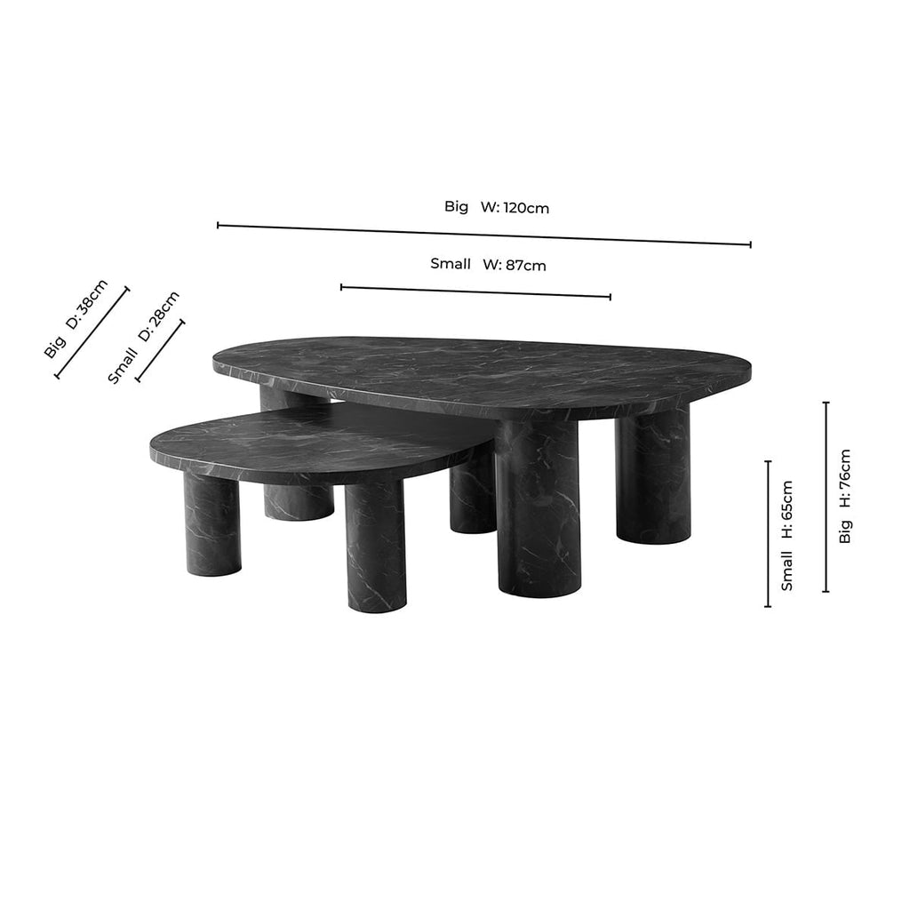 Dusklia - Azra Nesting Coffee Tables - Brown Marble Effect