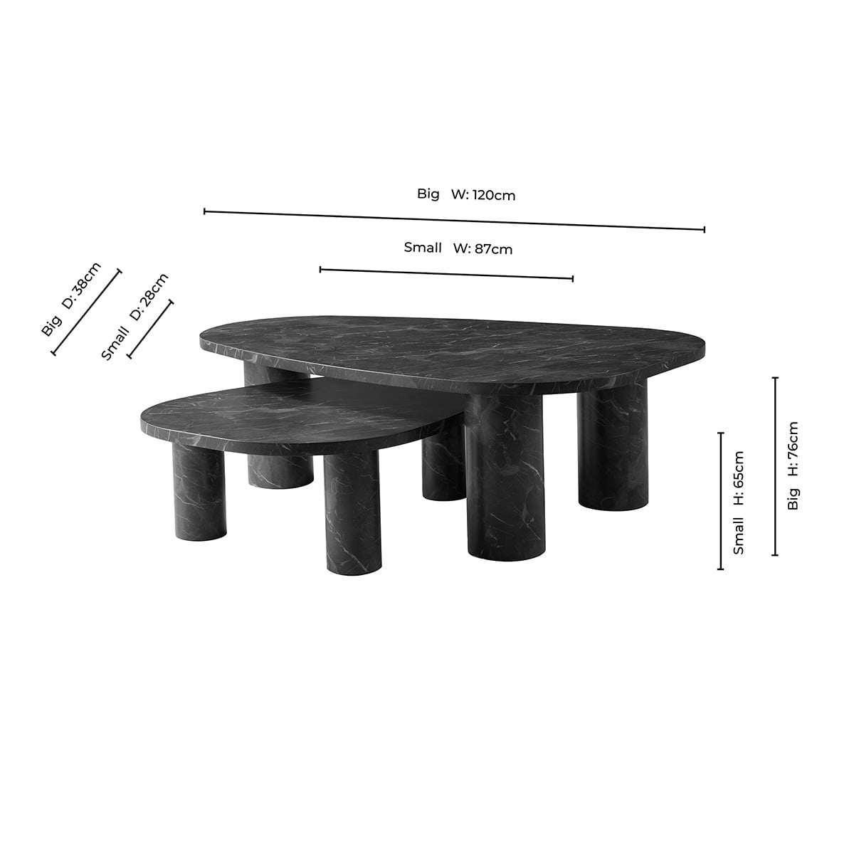 Dusklia - Azra Nesting Coffee Tables - Brown Marble Effect