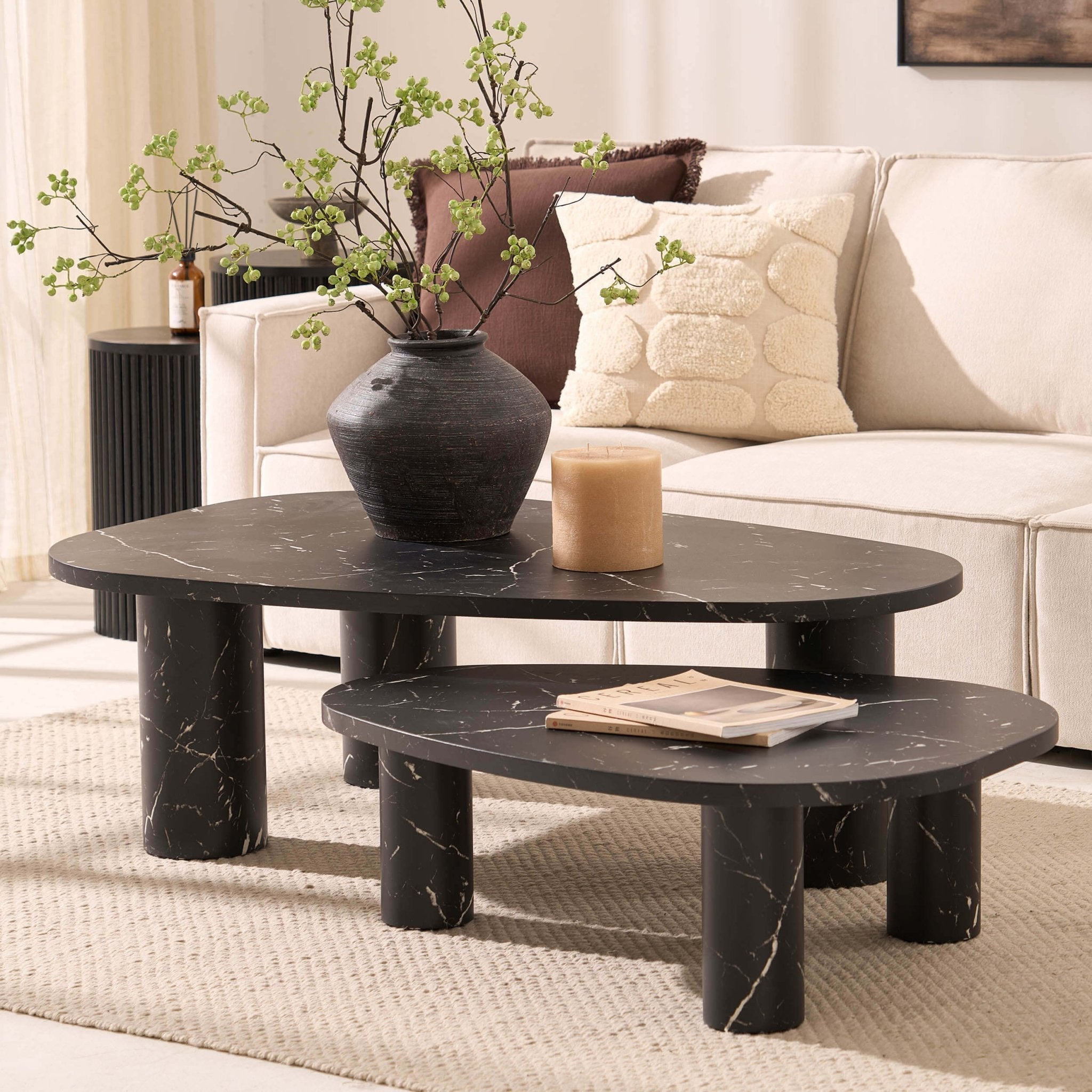 Dusklia - Azra Nesting Coffee Tables - Black Marble Effect