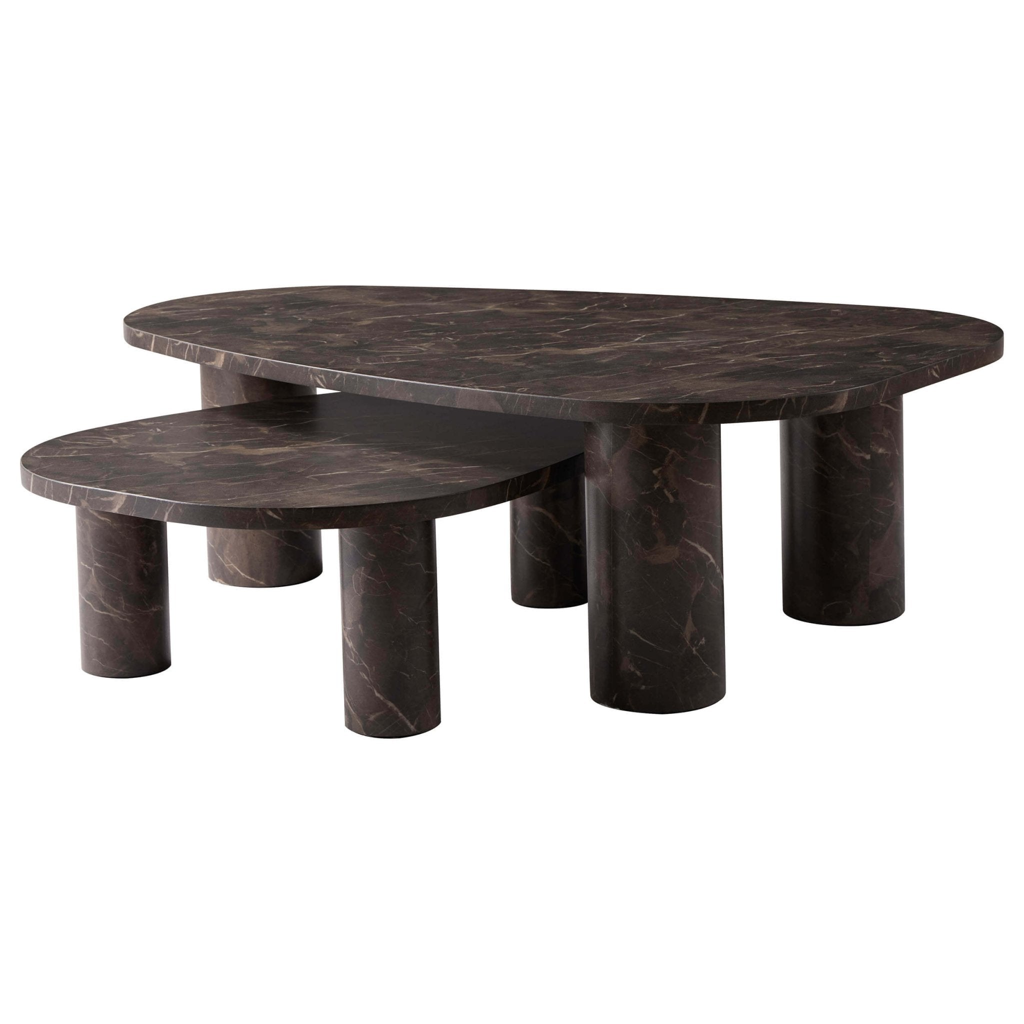Dusklia - Azra Nesting Coffee Tables - Brown Marble Effect