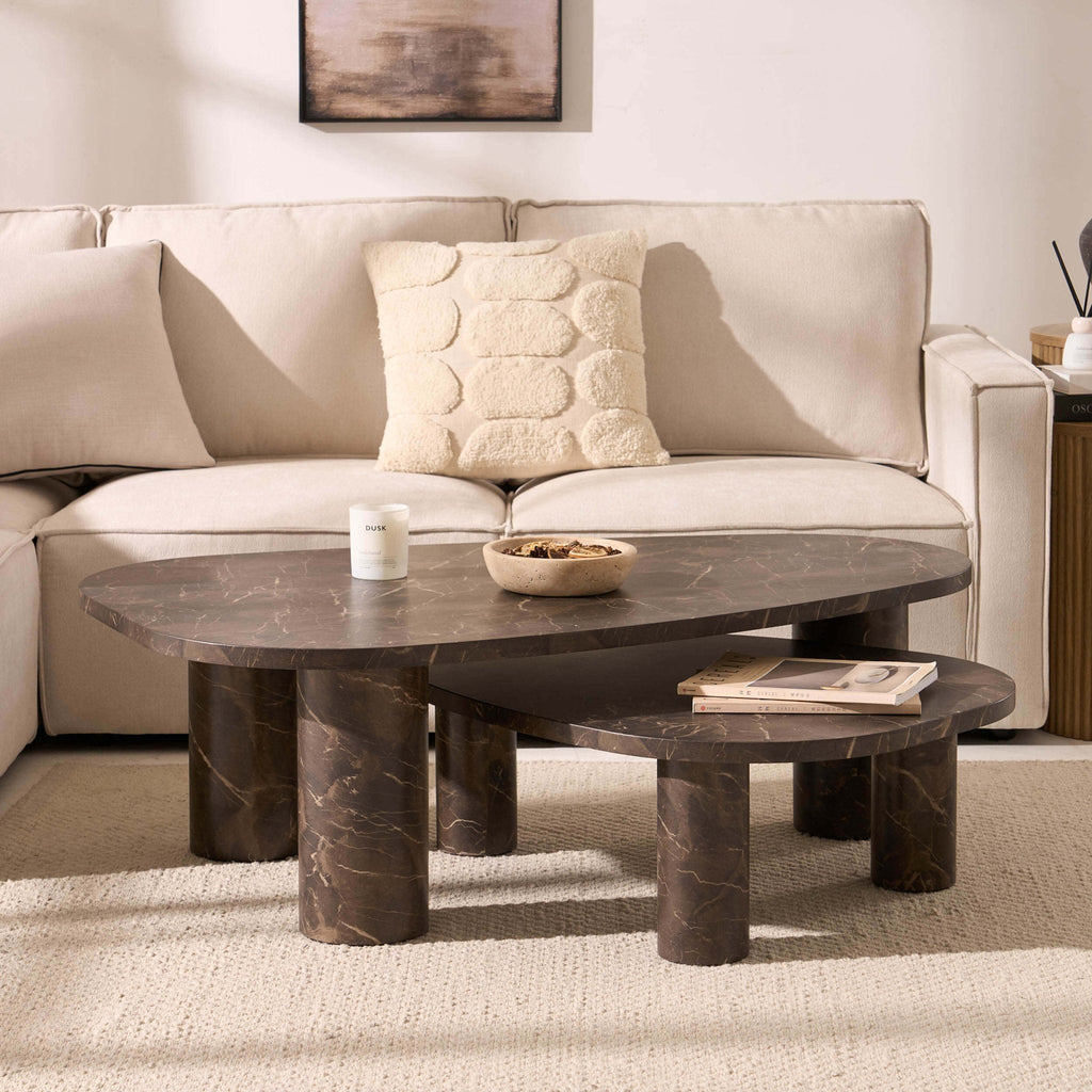 Dusklia - Azra Nesting Coffee Tables - Brown Marble Effect