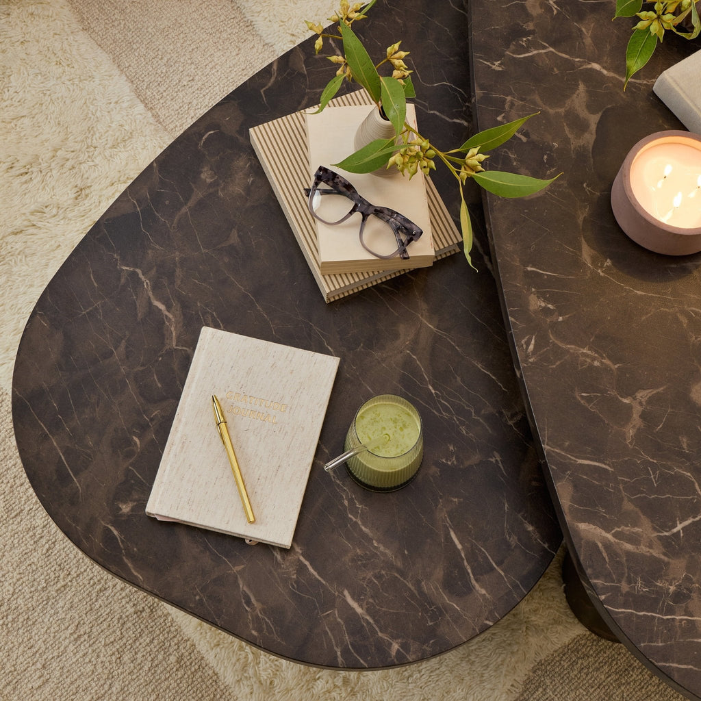 Dusklia - Azra Nesting Coffee Tables - Brown Marble Effect