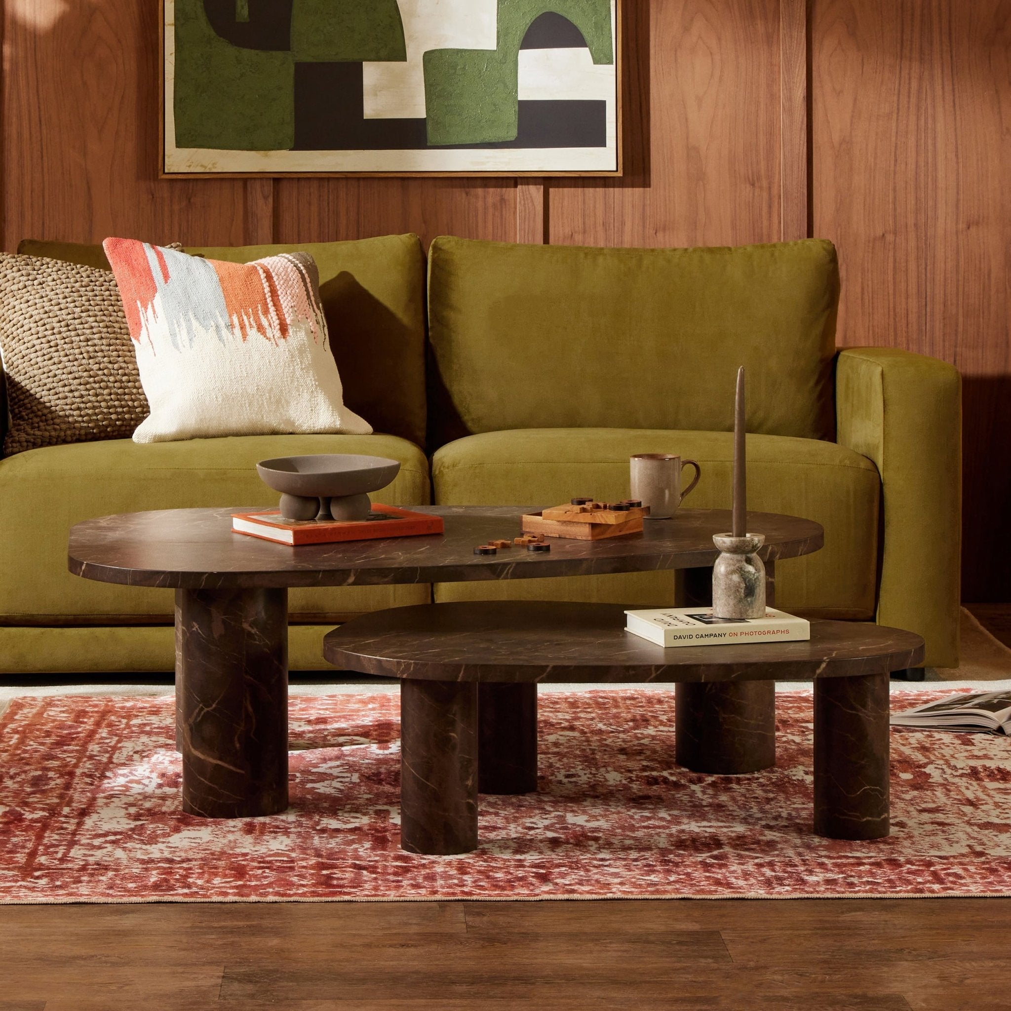 Dusklia - Azra Nesting Coffee Tables - Brown Marble Effect