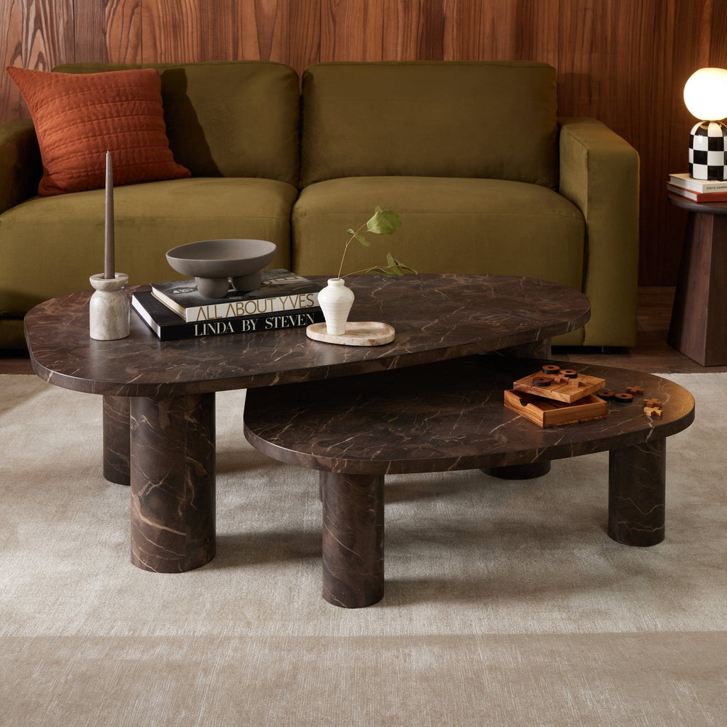 Dusklia - Azra Nesting Coffee Tables - Brown Marble Effect