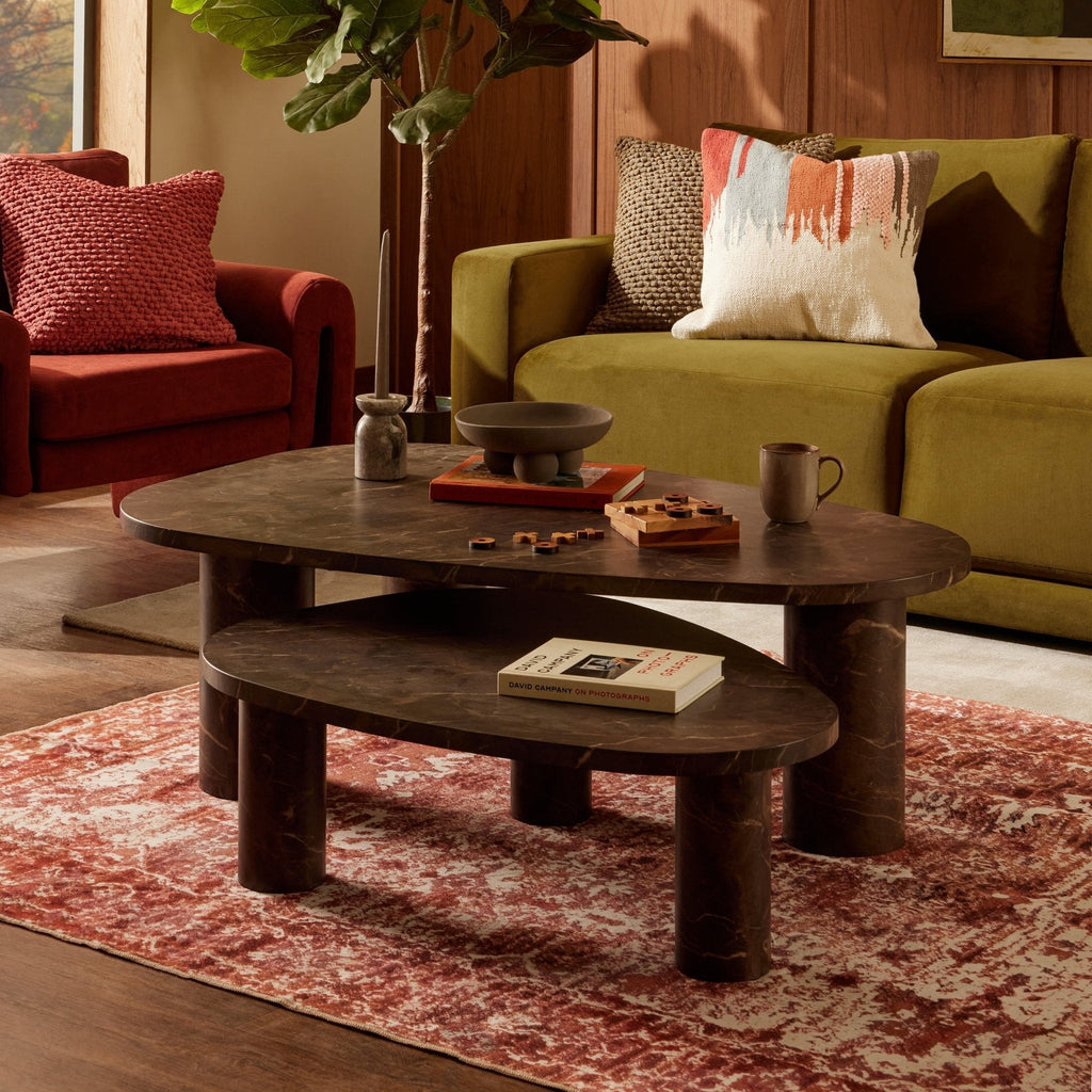 Dusklia - Azra Nesting Coffee Tables - Brown Marble Effect