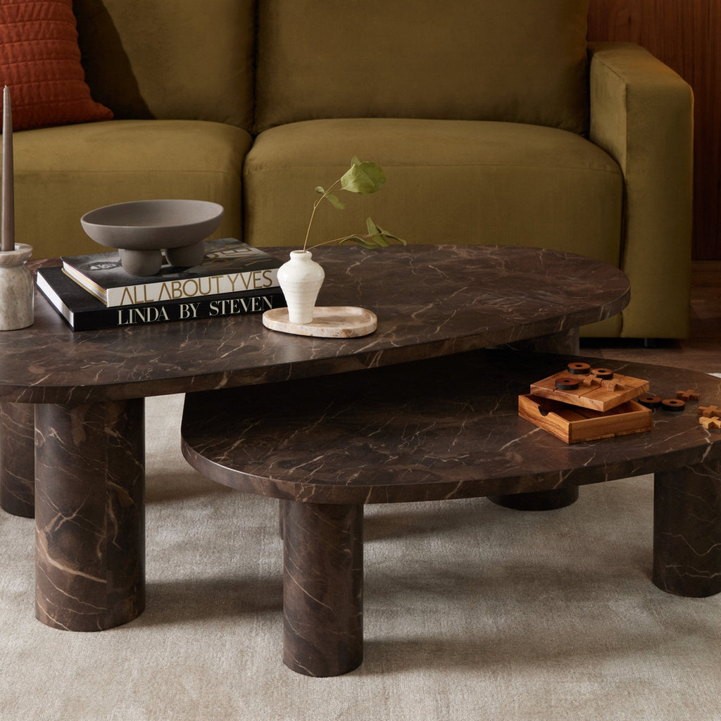 Dusklia - Azra Nesting Coffee Tables - Brown Marble Effect