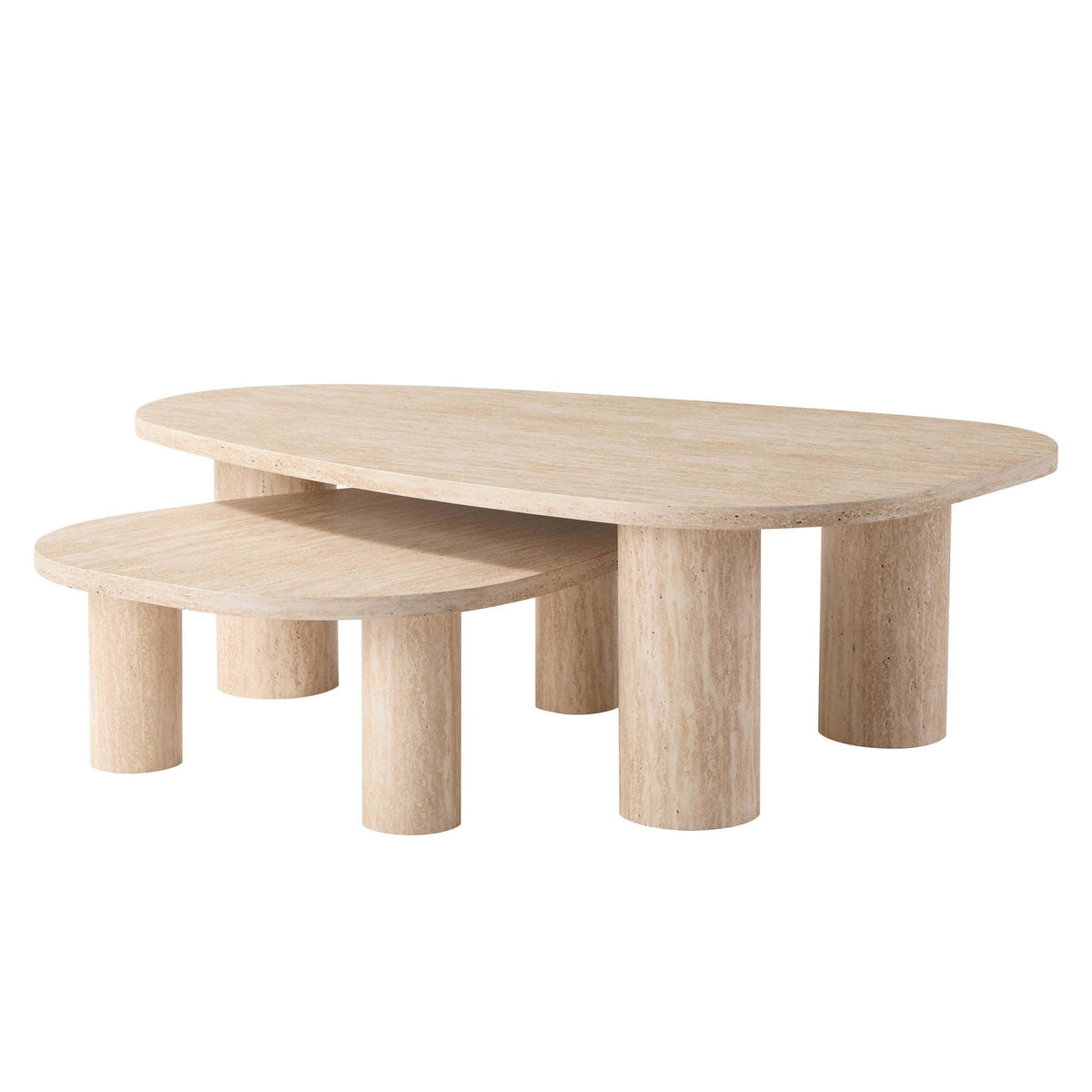 Dusklia - Azra Nesting Coffee Tables - Travertine Marble Effect