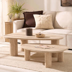 Dusklia - Azra Nesting Coffee Tables - Travertine Marble Effect