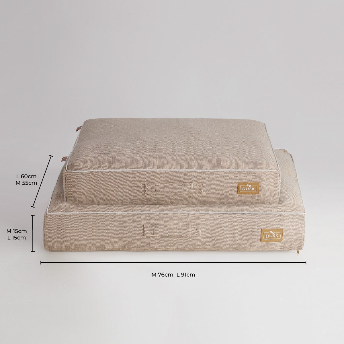 Dusklia - Bailey Pillow Dog Bed - Natural Herringbone