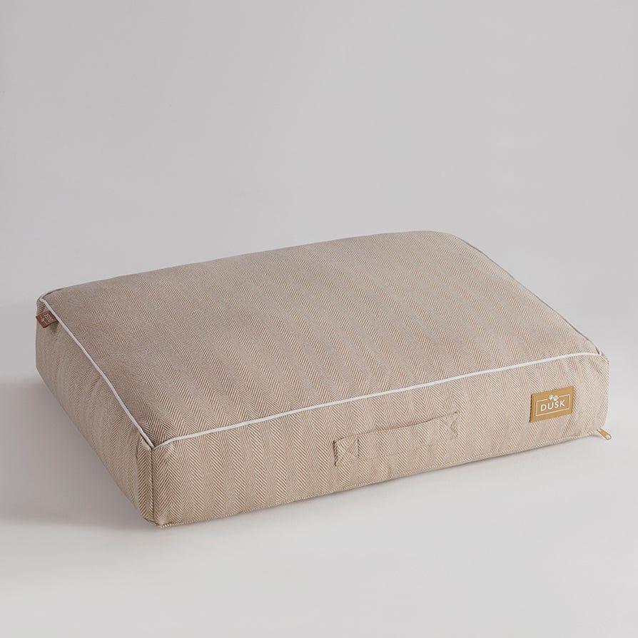 Dusklia - Bailey Pillow Dog Bed - Natural Herringbone