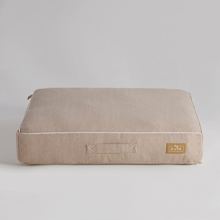 Dusklia - Bailey Pillow Dog Bed - Natural Herringbone